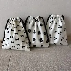 ハンドメイド☆リボン柄フラワー柄チェリー柄3枚セット給食巾着袋