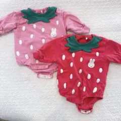 いちご柄ロンパース 2点セット 2枚組　双子