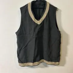 ダークグレー Vネックベスト ベージュリブ付き
