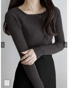 スクエアネックリブニットトップス[rut072]