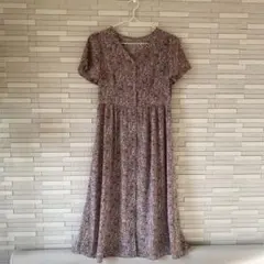 ロングワンピース　Aライン　ピンク　ワンピース　フラワー　半そで　花柄