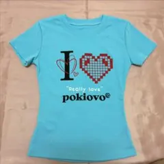 チビT 水色 ハートロゴ pokiovo プリントTシャツ Y2K
