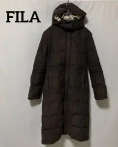 FILA ダークブラウン フード付きロングダウンジャケット