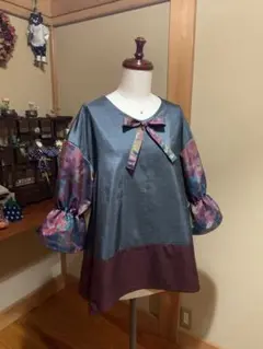 着物リメイク　大島紬　ブラウス　Mサイズ　美品