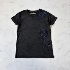 REPLAY/リプレイ/半袖Tシャツ/S/花柄/スパンコール刺繍/ダークグレー系