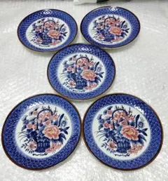 花柄の青白い陶磁器皿5枚セット