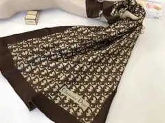 クリスチャンディオールロゴトロッター総柄★大判スカーフ77×78ブラウン系