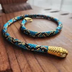 No.38☆ヘビ柄ビーズネックレス(チョーカー)