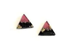 ハンドメイドピアス　三角　黒×ピンク