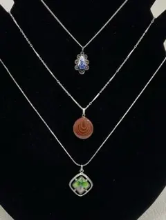 50.213【ネックレス　3本セット】堆朱　ヴィンテージ　アンティーク