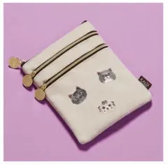 KALDI 猫刺繍ポーチ ホワイト 3ポケット