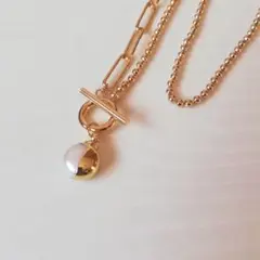 No.241　2way 金箔プレートパール*チェーン　ネックレス