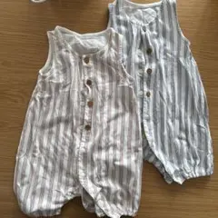 ユニクロ　ストライプロンパース2点セット