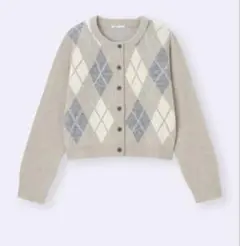 GU アーガイル柄 ニットカーディガン L