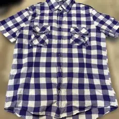 Gap スリムフィット 半袖シャツ L 紫と白チェック