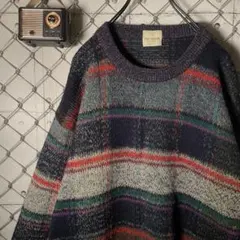 イタリア製 トラサルディ ニット チェック柄 マルチカラー ウール L程