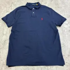 POLO　RALPH LAUREN　ポニー　ポロシャツ　L　ネイビー　無地　古着