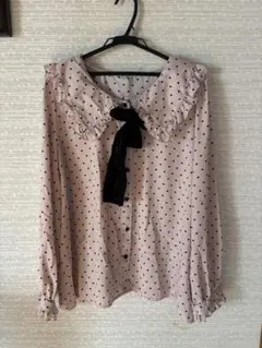 ピンク ハートドット柄 フリル襟 ブラウス 大きいサイズ 4L