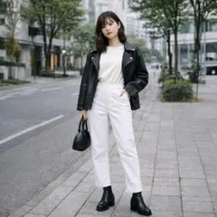 【普段使い】【きれいめ】PLST テーパードパンツ 麻混 M ホワイト