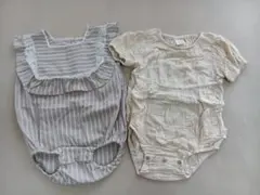 【2枚セット】ストライプロンパース・小花柄ロンパースのサムネイル