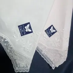 ハナエモリ 刺繍入りハンカチセット うすピンク ホワイト