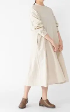 スタジオクリップ　ワンピース　羽織れる　キナリ　綿麻