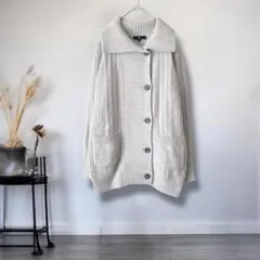 ラエフ◎上質ウール100% リブニットカーディガン ライトグレー 3 羽織り