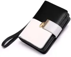 ❤️新品❣️ 財布 レディース 二つ折り 本革 牛革 大容量 コンパクト 白✕黒