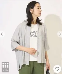 美品　ジョルジュレッシュ　接触冷感　バンドカラー　ドルマン　ブラウス　ストライプのサムネイル