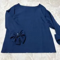 グレイル　ネイビー リボンスリーブ　長袖トップス　ブラウス　Mサイズ