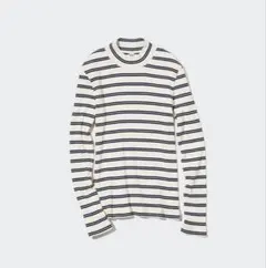 UNIQLO（ユニクロ）☆リブボーダーハイネックロングTシャツホワイトS（長袖）