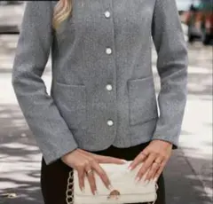 【新品未使用】ジャケット コート グレー ホワイト白ボタン ポケット付き　S