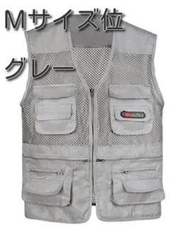 新品/匿名/メンズ メッシュベスト Vネック アウトドア 多ポケット M位グレー