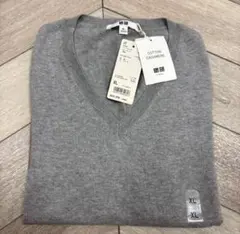 UNIQLO コットンカシミヤ Vネックセーター XL ライトグレー