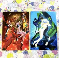 EVANGELIONポストカード　レイ＆シンジ　マリ＆アスカ　エヴァ　イラスト集