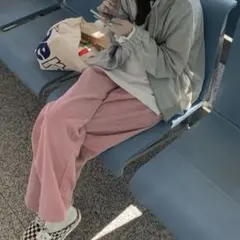 新品　コーデュロイイージーストレートワイドパンツ　ピンク　M