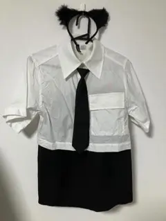 単品売り対応可ハロウィンコスプレ ネクタイ シャツ ミニスカート 制服風 猫耳付