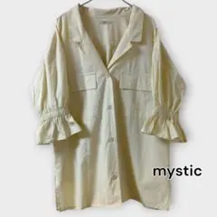 mystic｜ベルト付きサファリシャツジャケット｜綿100・5分袖・M〜L相当