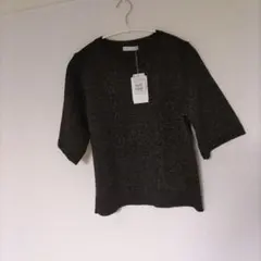 Aga ラメ入り黒系半袖ニット 9号 定価18500円