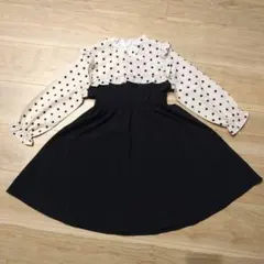 【美品】キッズ 130 水玉フリル 長袖 ワンピース ドレス　フォーマル　発表会