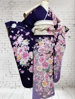 振袖フルセット(9点)・成人式・くすみ・紫・ピンク・金彩加工・胴裏正絹・逸品 soubien_fuset165m-9451