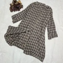 ジャンニロジュディチェ チェック柄 シワ加工 ブラウン系 シャツワンピース 40