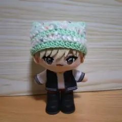 ミント×白ぽんぽん ボーダーネコ耳ニット帽 緑gigoマスコット JO1 INI