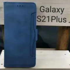 GalaxyS21plus手帳型高級レザーカードケース装着紺色スマホケース