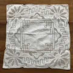 汕頭 スワトウ刺繍 ハンカチ 麻 ドロンワーク ヴィンテージ 約29cm