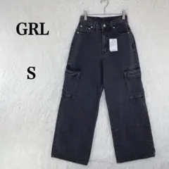 【グレイル】ストレートデニム ハイウエスト S ブラック コットン100％