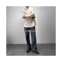 M 個性的 ベージュ ポリエステル 総柄シャツ 古着 ポリシャツ ガラシャツ