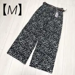 【新品】　ワイドパンツ　M ダルメシアン　カジュアル　裏起毛　ウエストゴム　黒白