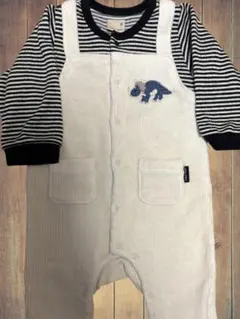 【美品】petit main ロンパース 80 コーデュロイ 恐竜 ボーダー