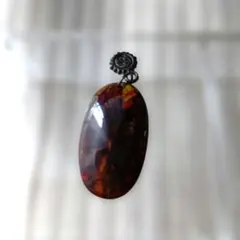 天然石オーバル型ペンダント 赤褐色